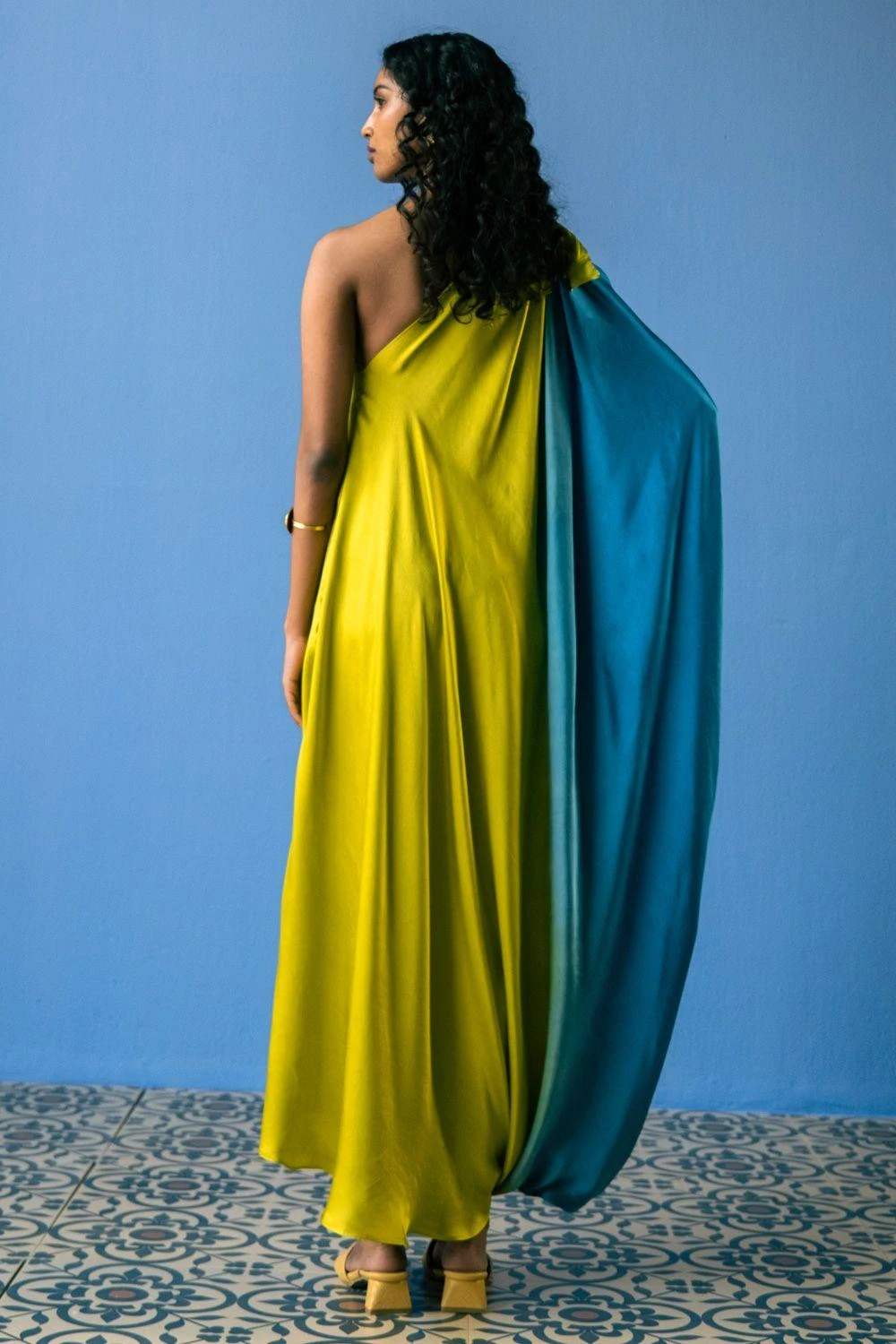 Studio RIGU Leheriya Blue & Lime Toga Style Dress - Image 3