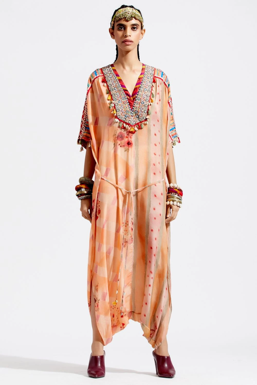 Aseem Kapoor Peach Textured Kaftan Jumpsuit