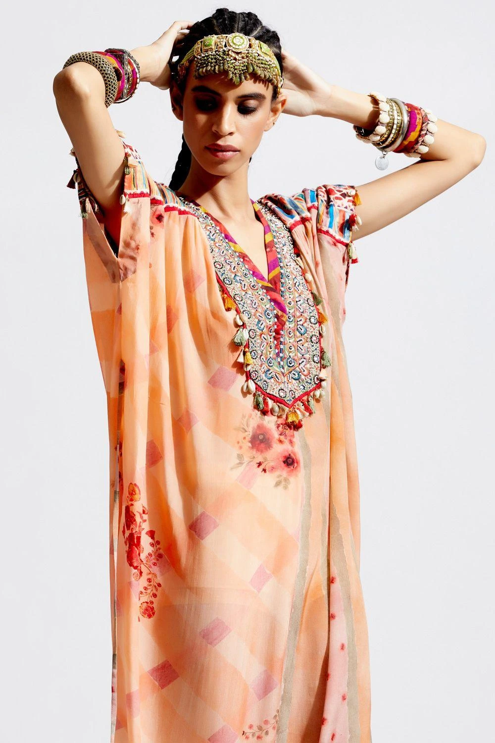 Aseem Kapoor Peach Textured Kaftan Jumpsuit - Image 3