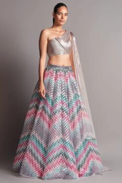 Amit Aggarwal Multicoloured Metallic Chevron Lehenga