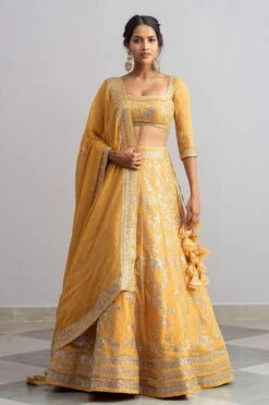Anushree Reddy Mango Chiffon Sequin Lehenga Set