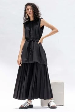 Corpora Studio Black Pleated Wrap Top