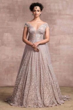 Tarun Tahiliani Lilac Embroidered Tulle Lehenga Set