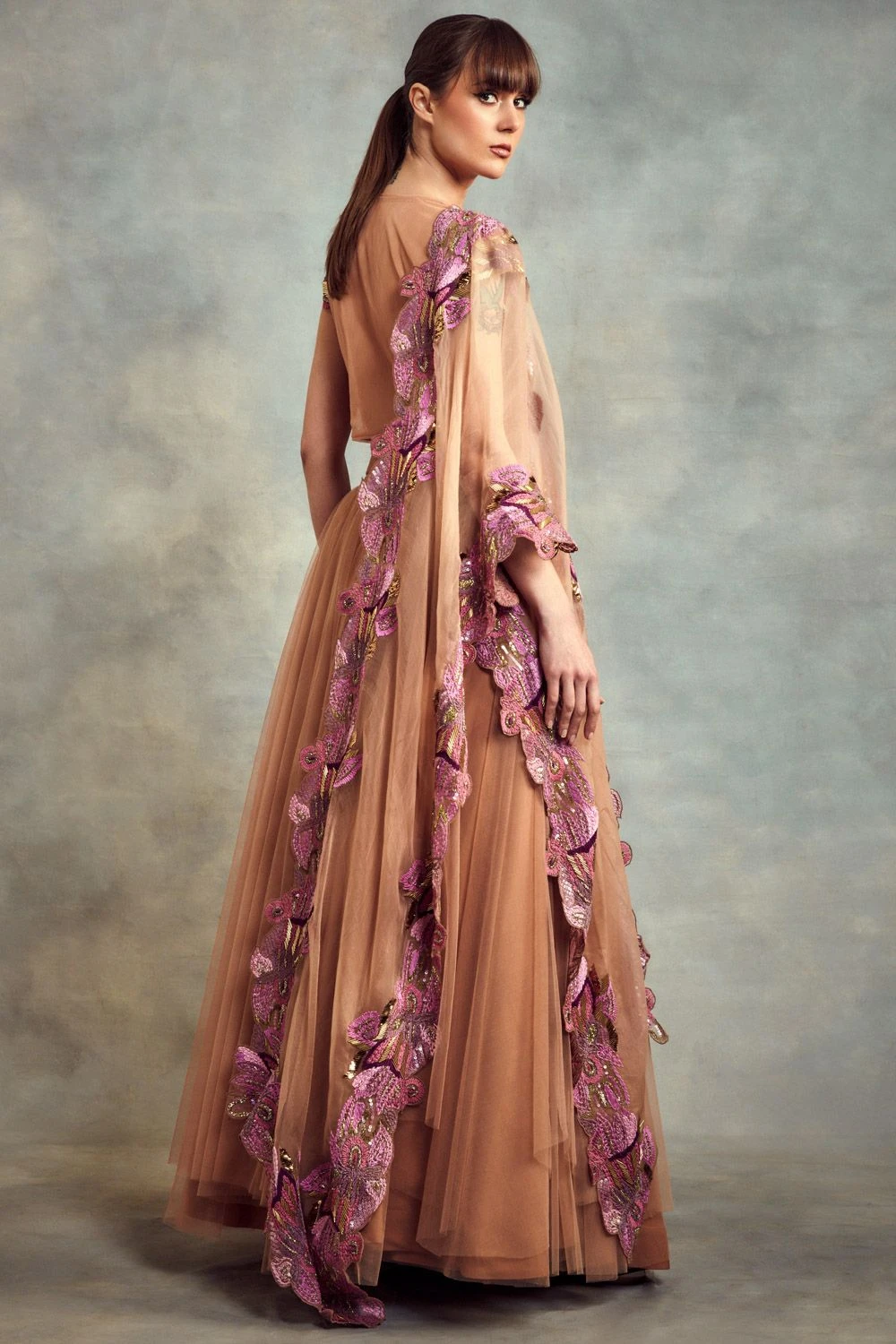 Nikita Mhaisalkar Peach Candy Tulle Lehenga Set - Image 4