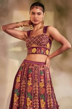 Chandrima Plum Beadwork Bustier With Pleated Straps