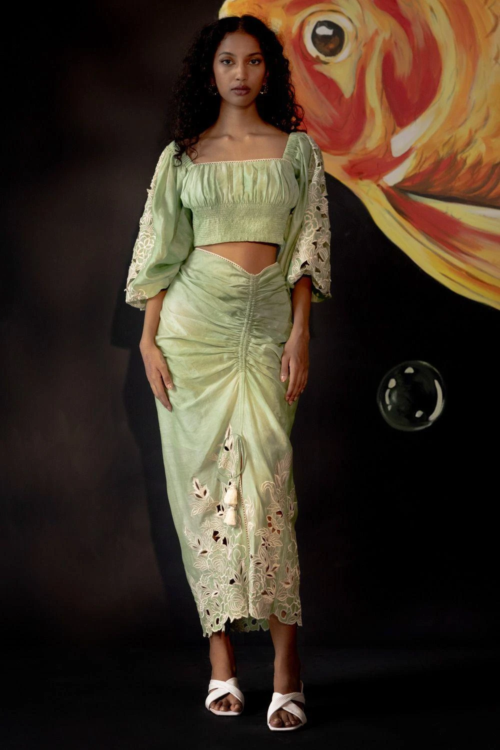 Chandrima Sage Green Ruched Top