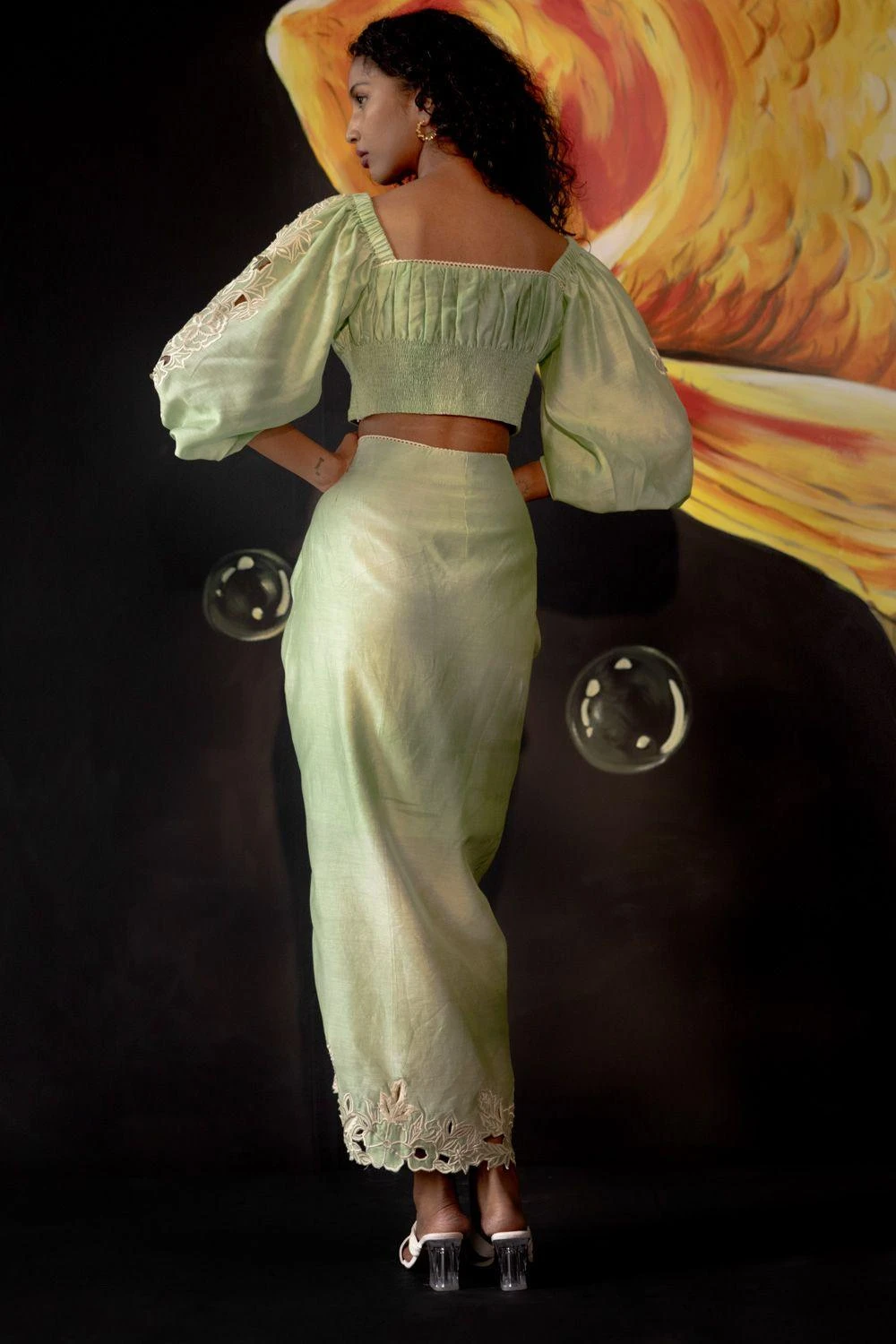 Chandrima Sage Green Ruched Top - Image 3