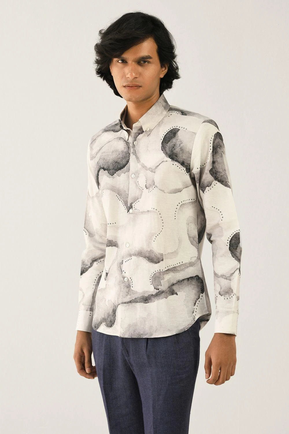 Countrymade Ivory Smoke Screen Print Shirt