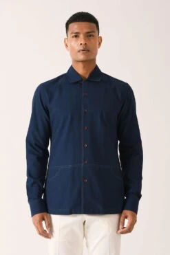 Dhruv Vaish Navy Blue Handloom Cotton Shirt