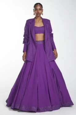 Itrh Purple Crystal Lehenga Set With Blazer