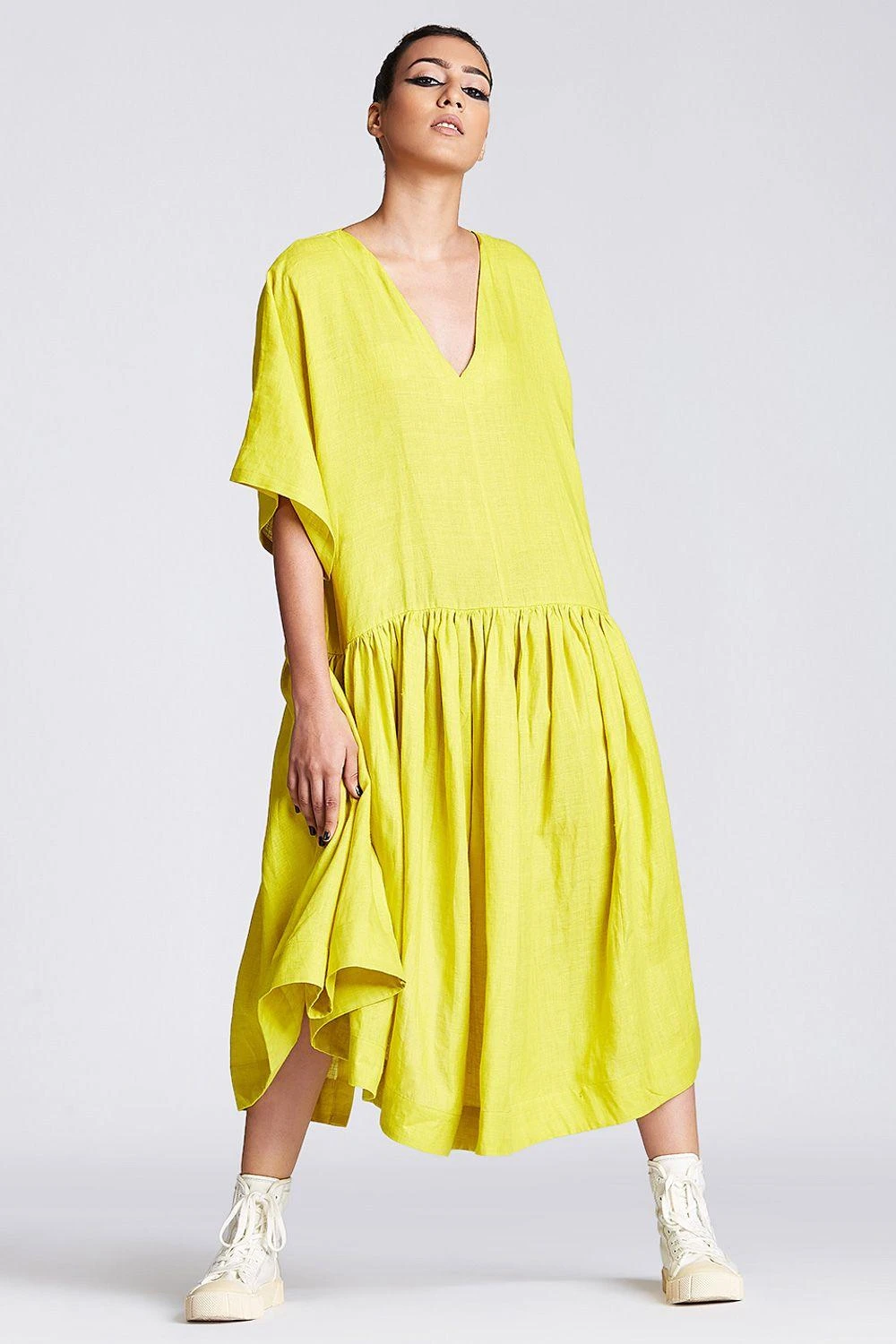 Chola V Neck Frill Yellow Dress
