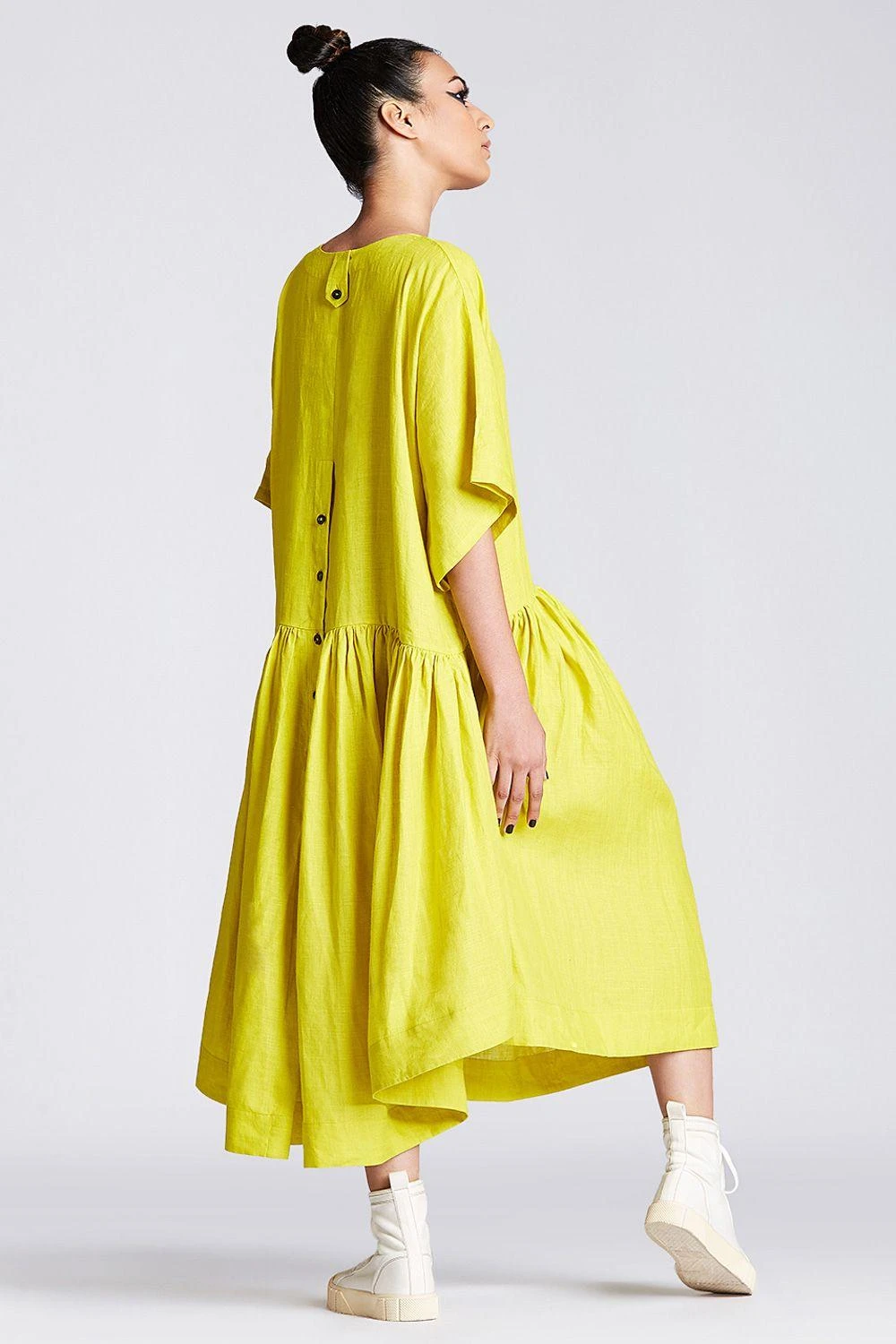 Chola V Neck Frill Yellow Dress - Image 2