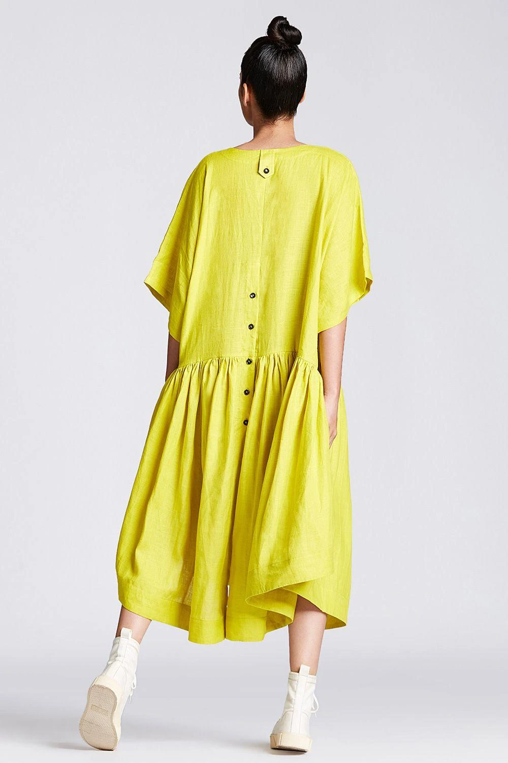Chola V Neck Frill Yellow Dress - Image 3