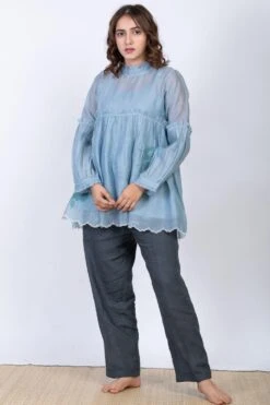 Ekadi Slate Blue Silk Overlay Top