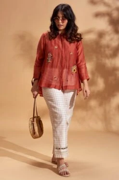 Half Full Curve Red Floral Cluster Shirt