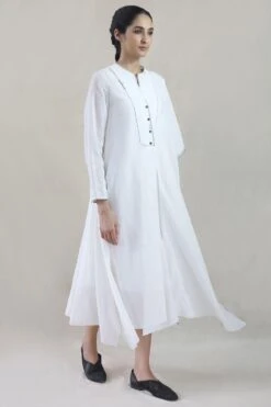 Ivory Floret Embroidered Asymmetric Drape Dress