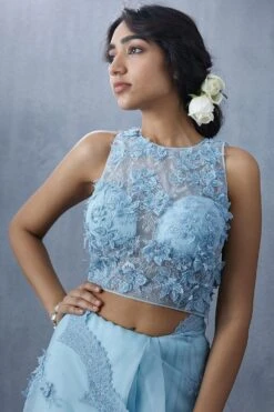 Torani Sky Blue Organza Aari Work Blouse