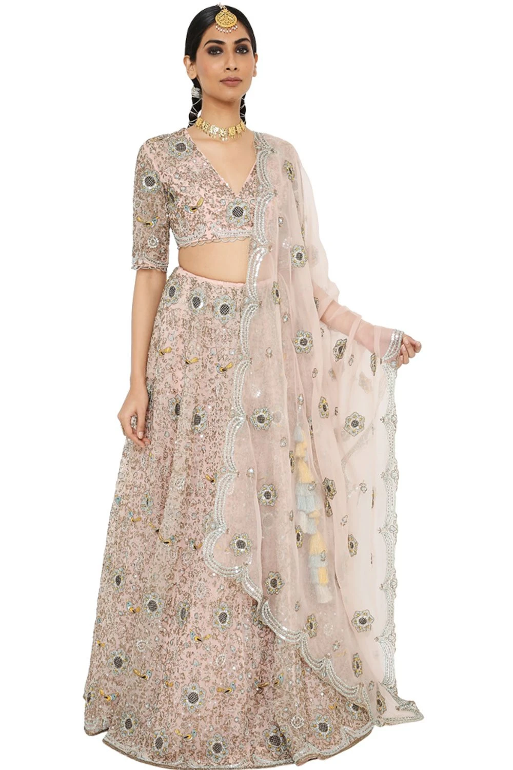 Payal Singhal Rose Pink Embroidered Organza Lehenga Set