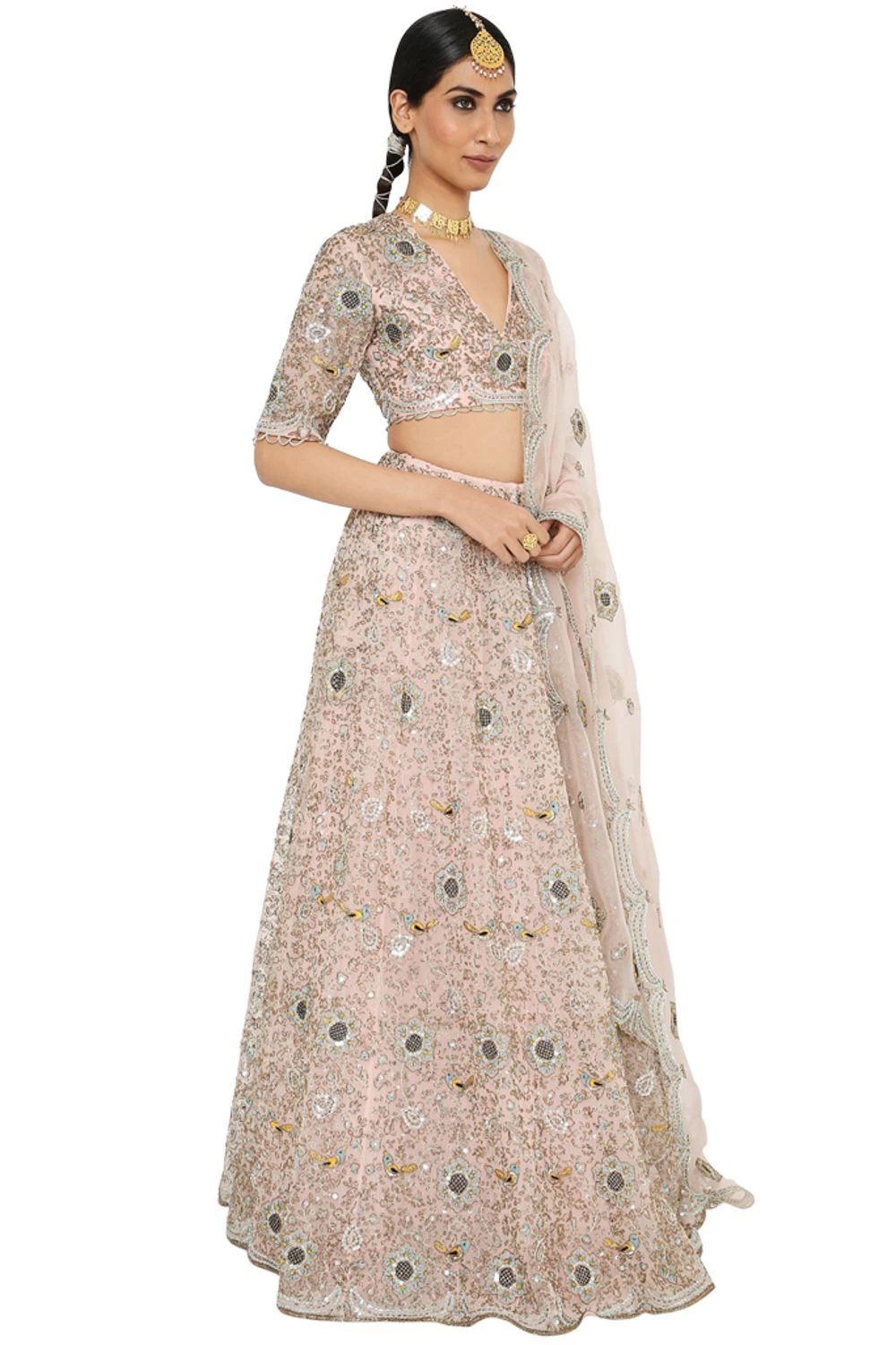 Payal Singhal Rose Pink Embroidered Organza Lehenga Set - Image 3