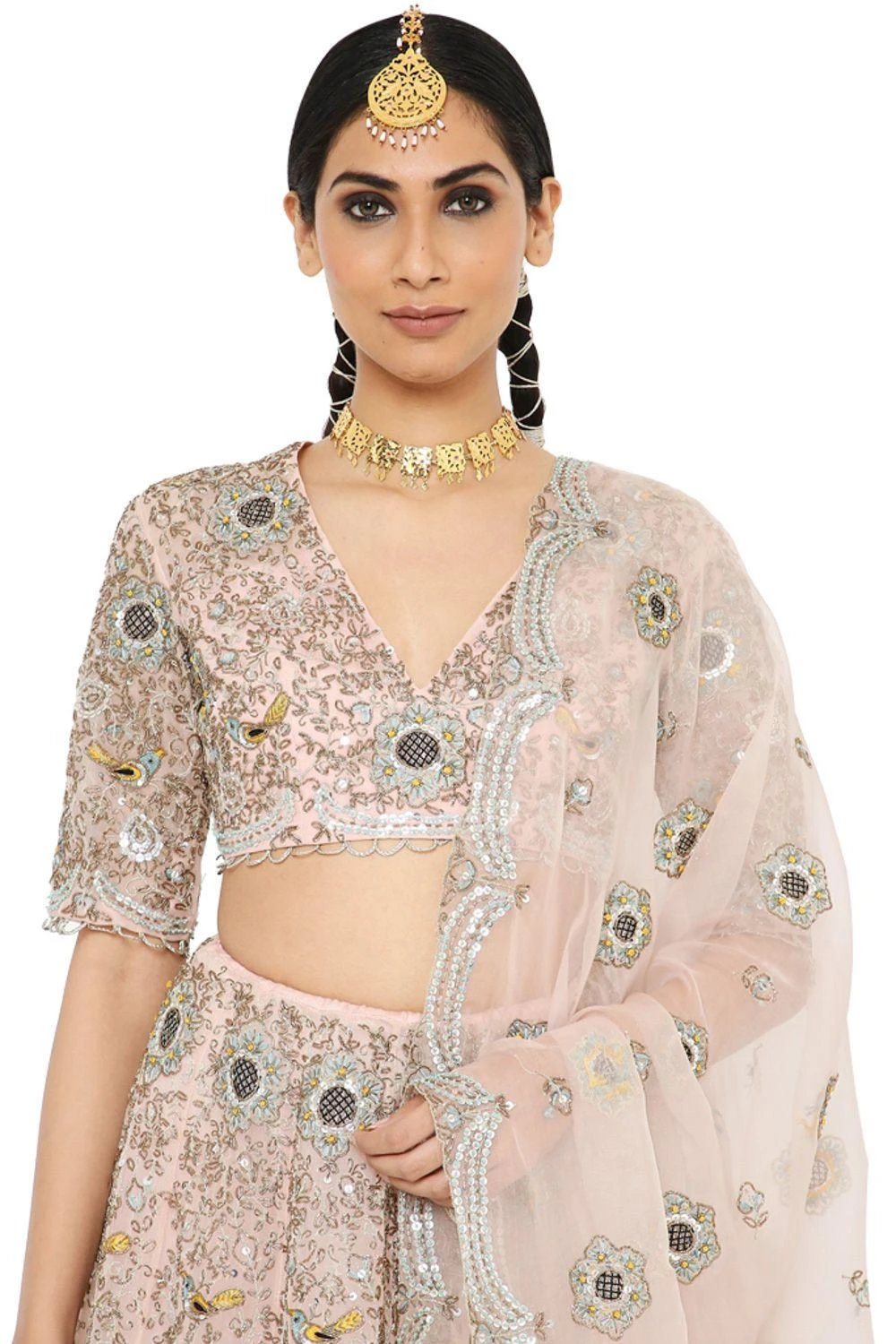 Payal Singhal Rose Pink Embroidered Organza Lehenga Set - Image 4