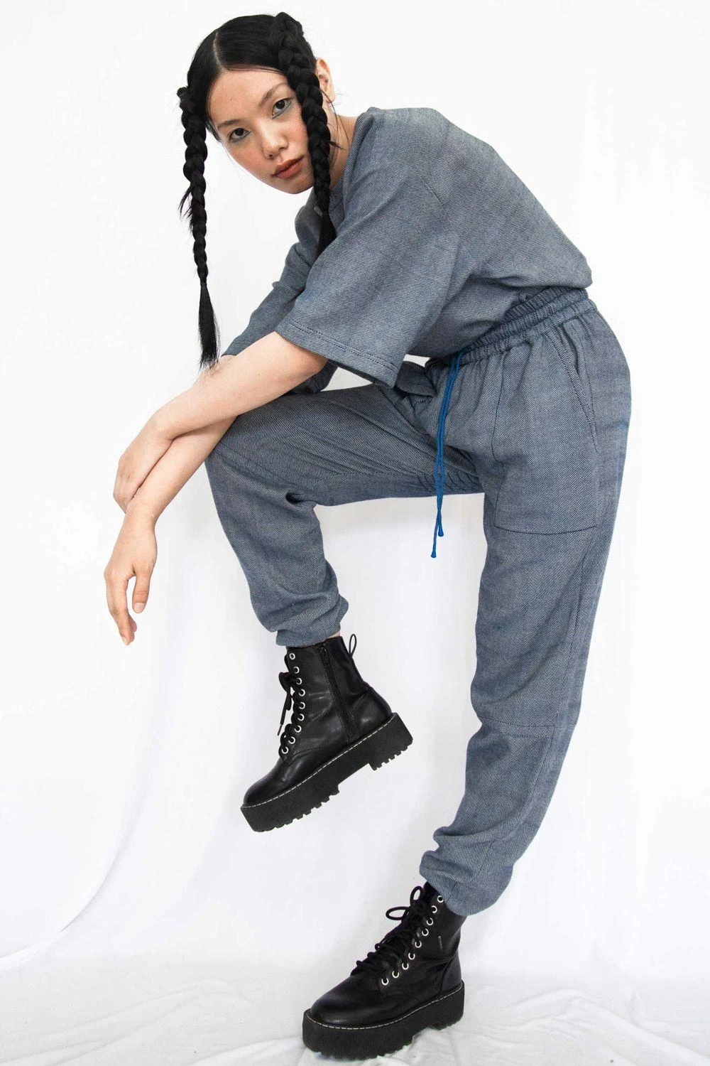 Rias Jaipur Charcoal Grey Cotton Denim T-shirt - Image 2