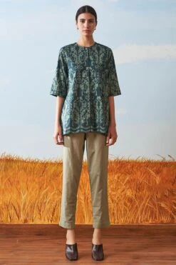 Ikai Teal Shibori Dyed Cotton Top