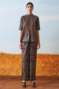 Ikai Chanderi Silk Top With Leather Details