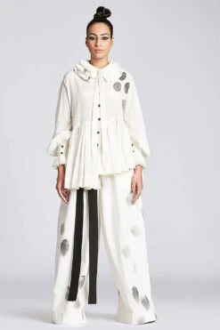 Chola Hand Painted White Frill Collar Shirt