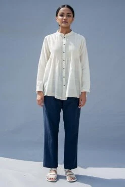SWGT Ivory Shirt With Fine Pin Tucks Detail