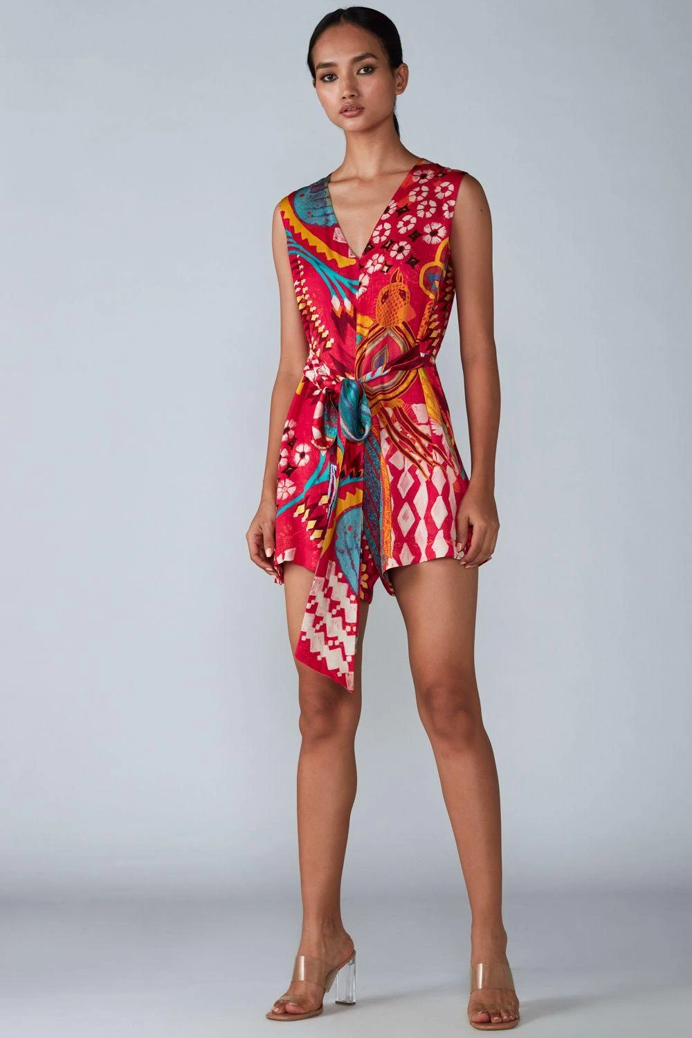 Saaksha & Kinni Pink Abstract Printed Playsuit