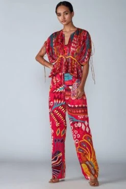 Saaksha & Kinni Pink Micro Pleated Kaftan Top