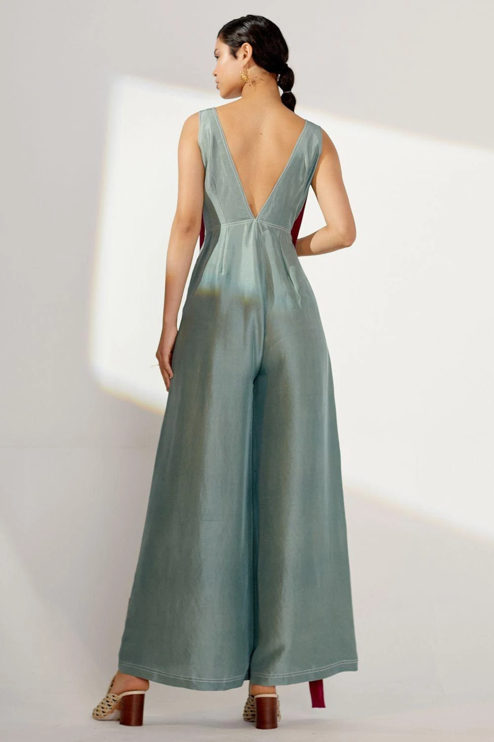 Twinkle Hanspal Teal Silk Jumpsuit With Exaggerated Belts - Image 3