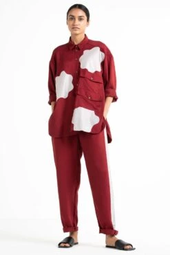 Three Crimson Red Applique Shirt