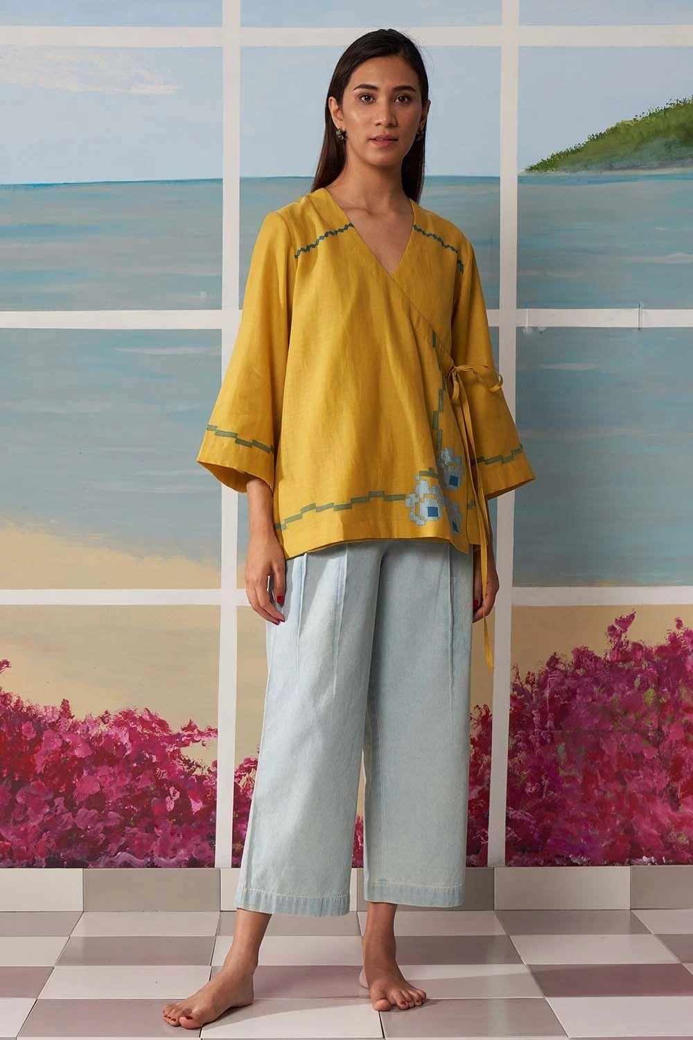 Ikai Mustard Overlap Shirt With Rose Applique Details - Image 2