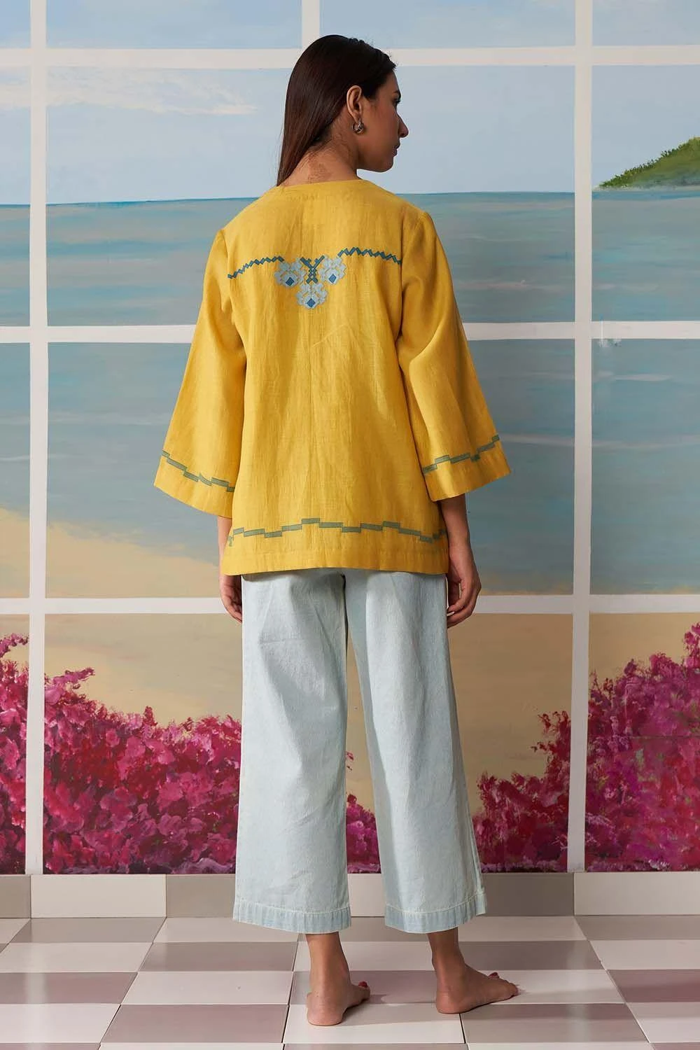 Ikai Mustard Overlap Shirt With Rose Applique Details - Image 4